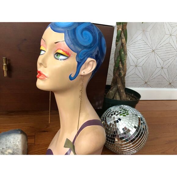 Artisan Handmade Extra long shoulder duster gold stone stars chain earrings 7” - Picture 4 of 11